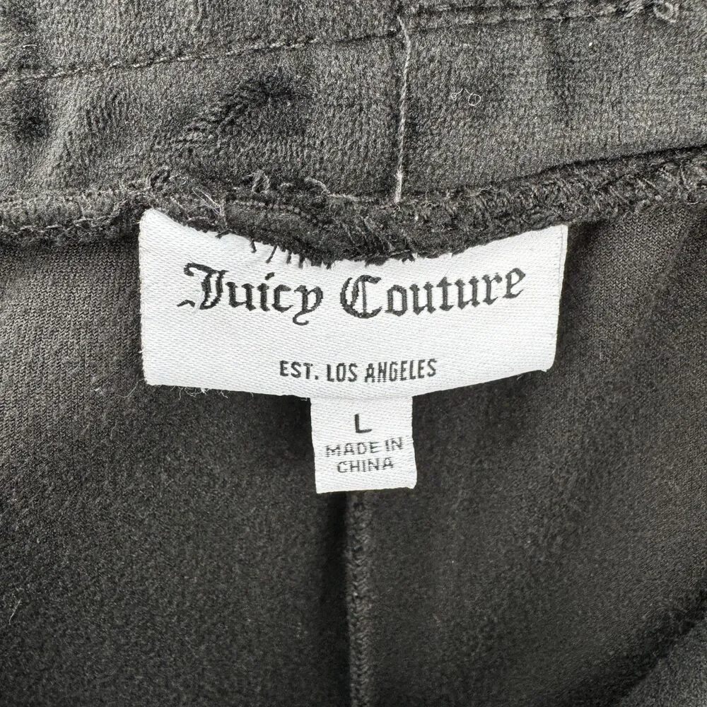 JUICY COUTURE Black Classic Y2K Velour Pull On Cropped Pants Size L